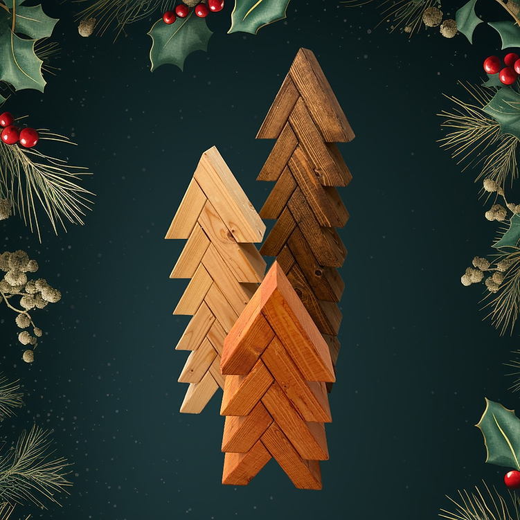 Herringbone Pattern Wooden Christmas Tree Trio